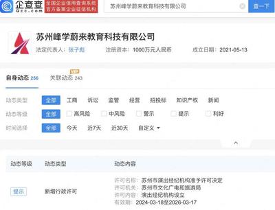 张雪峰公司新增演出经纪机构设立许可