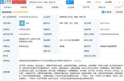 哇唧唧哇于海南成立科技公司,注册资本200万元人民币